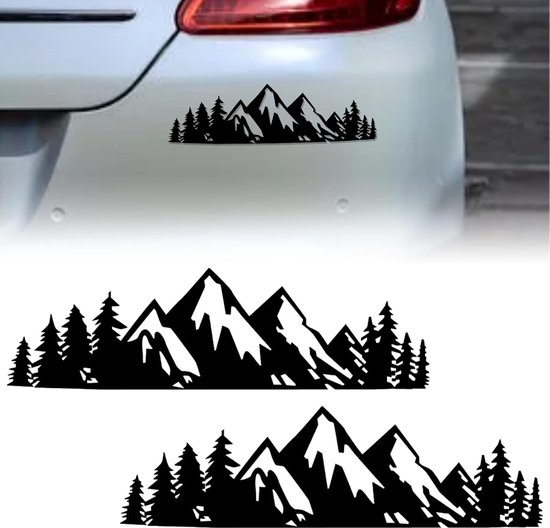 2 Stück Autoaufkleber Muster Mit Schneebedeckten Bergen Und Bäumen Grafiklogo Mit Gebirgskette Für Kofferraum Und Heckklappe Fahrzeugdekoration K