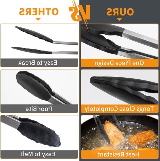 18 Cm Grillzange Aus Edelstahl Und Silikon Hitzebeständige Küchenzange Für Fleisch, Gemüse Und Grillgut