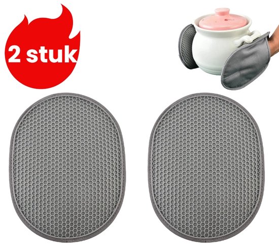 2 Teiliges Set Hitzebeständige Silikonhandschuhe Hitzebeständige Küchenmatte Backhandschuhe Mikrowellenhandschuhe Grau