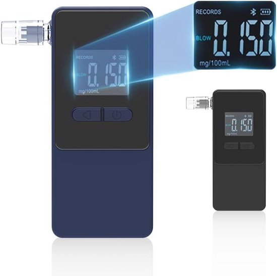 Alkoholtester Und Atemalkoholmessgerät Mit 5 Mundstücken Hohe Präzision Heimtester Atemalkoholmessgerät (blau).