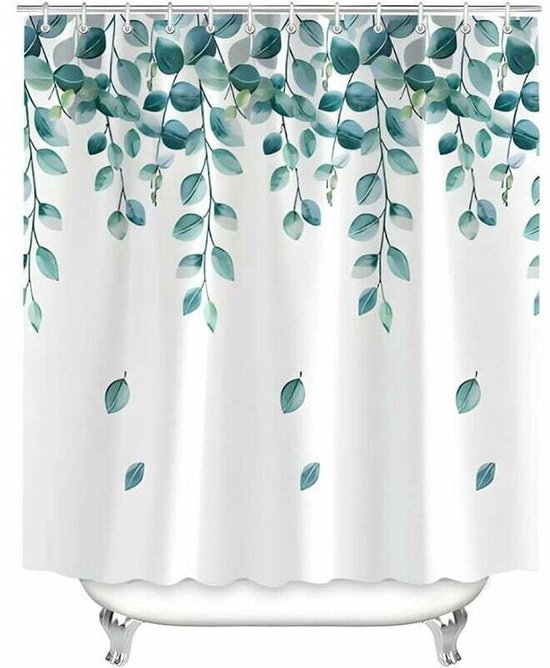 Duschvorhang 120 X 200 Cm, Grüne Blätter, Pflanzenmotiv, Beschwerter Saum, Schimmelresistent, Wasserabweisend, Waschbares Polyester, Badezimmervo