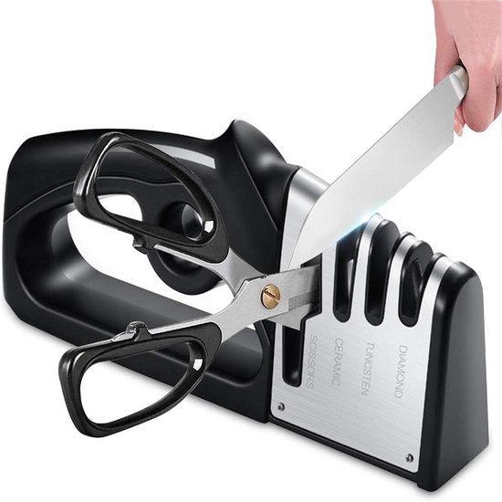 4 In 1 Messerschärfer Scherenschärfer Messerschärfer Aus Keramik Und Edelstahl Rutschfester, Ergonomischer Küchenschärfer Schwarz