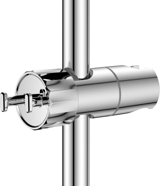 Verstellbarer Duschkopfhalter Mit 2 Haken, Für Duschstangen Von 16 Bis 28 Mm, Silberfarben.