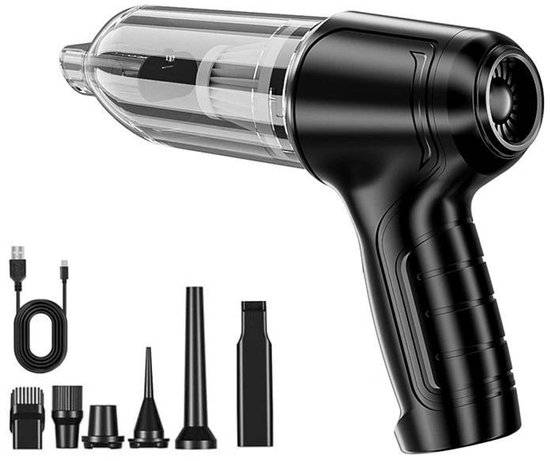 Kabelloser Handstaubsauger Fürs Auto Tragbarer, Wiederaufladbarer Mini Autostaubsauger Schwarz 7 Aufsätze 5000 Pa