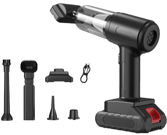 Kabelloser Handstaubsauger Fürs Auto Tragbarer, Wiederaufladbarer Mini Autostaubsauger Schwarz 5 Aufsätze 16000 Pa