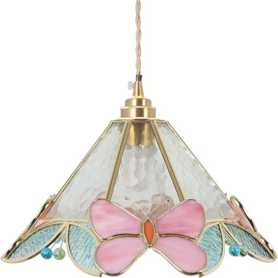 Tiffany Deckenleuchte Mit Schmetterlings Und Blumenmotiv Buntglas Belle's Produkt