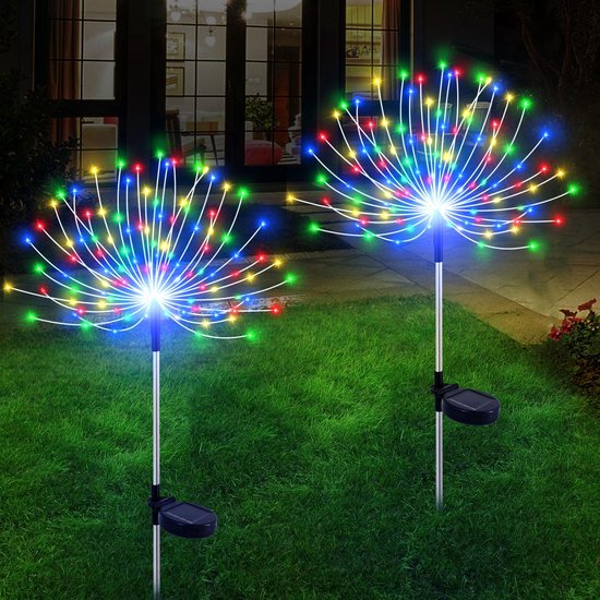 2 Teilige Solar Gartenleuchten Wasserdichte Feuerwerkslichter Für Den Außenbereich Weihnachtsbeleuchtung Farbige Solar Gartenleuchten 150 Leds Au