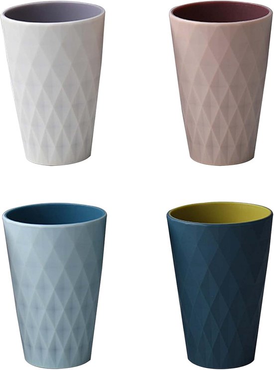 Unzerbrechliche Trinkbecher Aus Kunststoff 4 Stück Zweifarbiges Design Mit Rautenmuster Stapelbar Und Rutschfest Für Zuhause, Camping Und Badezim