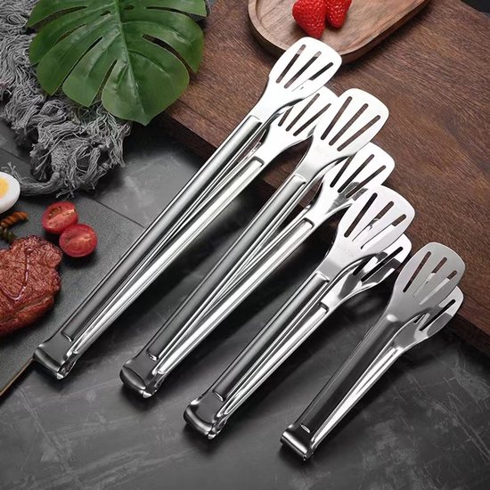 Set Mit 4 Küchenzangen Aus Edelstahl Mit Verriegelungsmechanismus, Zum Kochen, Grillen Und Braten. Robuste, Hitzebeständige Küchenzangen 18,5 Cm,