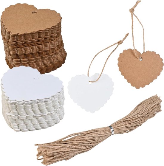 Set Mit 200 Herzförmigen Geschenkanhängern Aus Kraftpapier Und 200 Juteschnüren, Für Hochzeiten, Valentinstag Und Kreative Bastelprojekte
