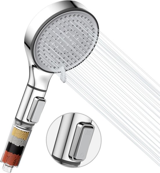 Gefilterter Duschkopf Mit Handbrause, 5 Strahlarten, Hochdruck Duschkopf Mit Filter, Abnehmbarer Handbrausekopf Mit Ein /ausschalter, Ersatz Wass