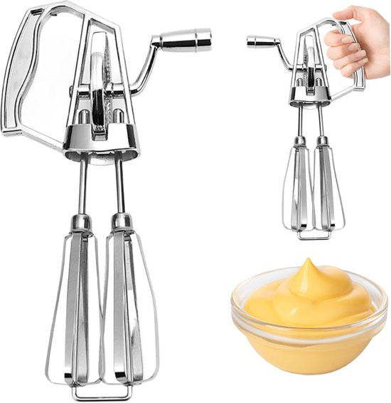 1 Stück Edelstahl Handschneebesen Doppelrotation, Hocheffizient Backmixer Küchenschneebesen 13,5 X 24,5 Cm Zum Schlagen, Backen Und Kochen Tragb