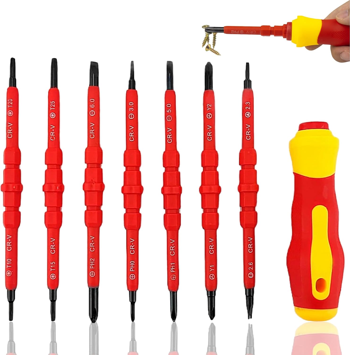 14-in-1 Magnetisches Schraubendreher-set – Isoliertes Schraubendreher-set – Multifunktionales, Austauschbares 7-teiliges Schraubendreher-set