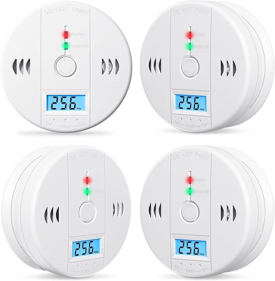 4 Kohlenmonoxidmelder Mit Digitaler Led Anzeige Batterielos Co Alarm Mit Alarmton Und Testtaste Für Zuhause, Küche, Restaurant, Hotel Und Büro