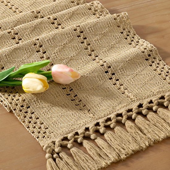 Boho Tischläufer Im Landhausstil, Oster Und Frühlingsmotiv, Aus Jute Und Bambus, Rustikal, Für Esszimmer, Küche, Tischdekoration, Kleiner Makrame