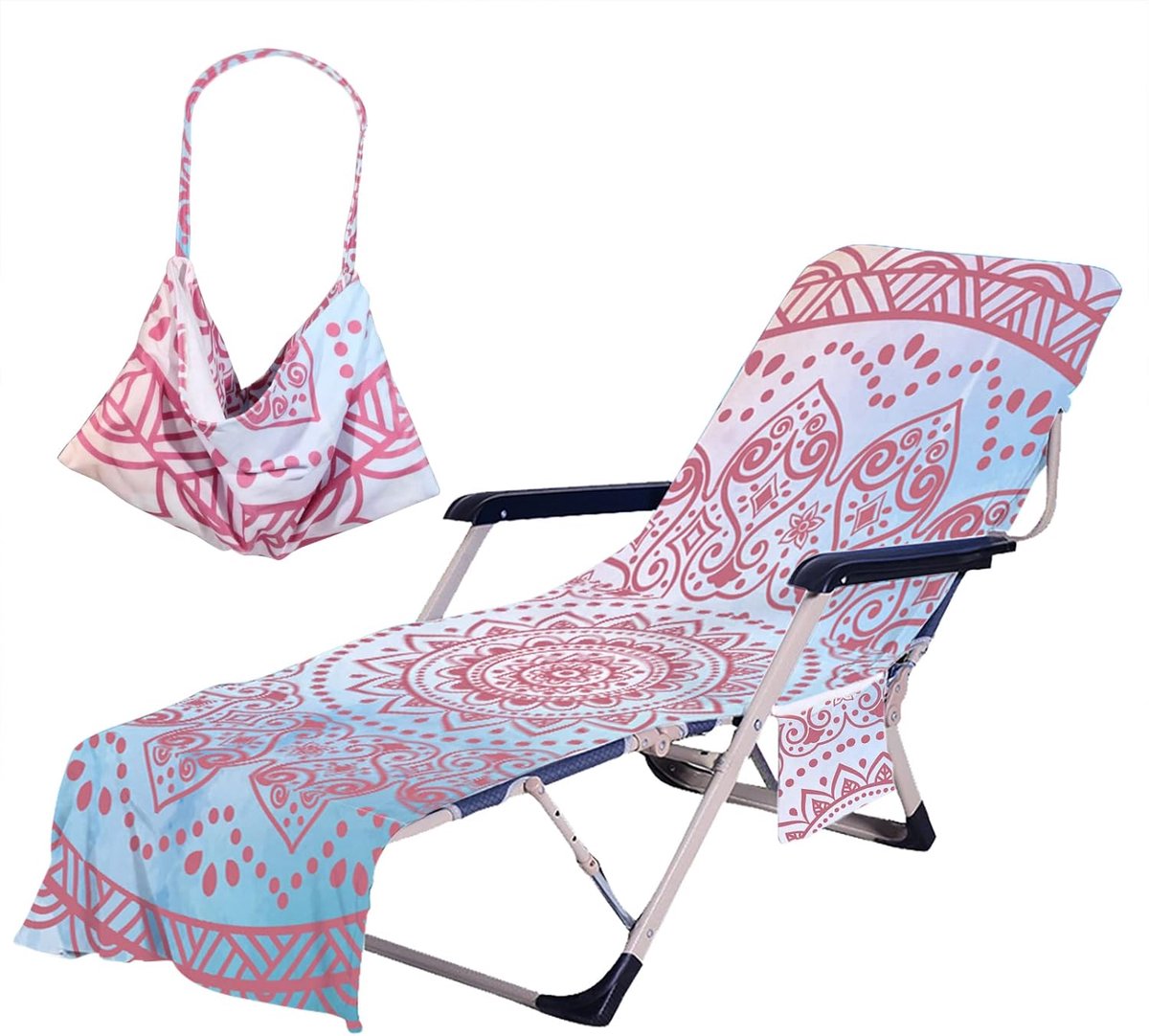 Strandstuhl-überzug „bohemia“ Mit Seitentaschen – Dicker, Schnelltrocknender Handtuchbezug Für Liegestühle, Pool, Garten, Strand Und Hotel. Rutschfest – 210 X 75 Cm