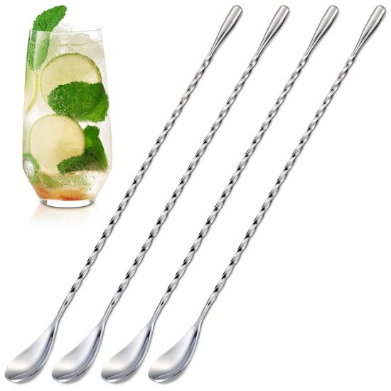 4 Barlöffel 30 Cm Lange Cocktailrührer Aus Edelstahl Mit Gedrehtem Griff Für Tiefe Gläser