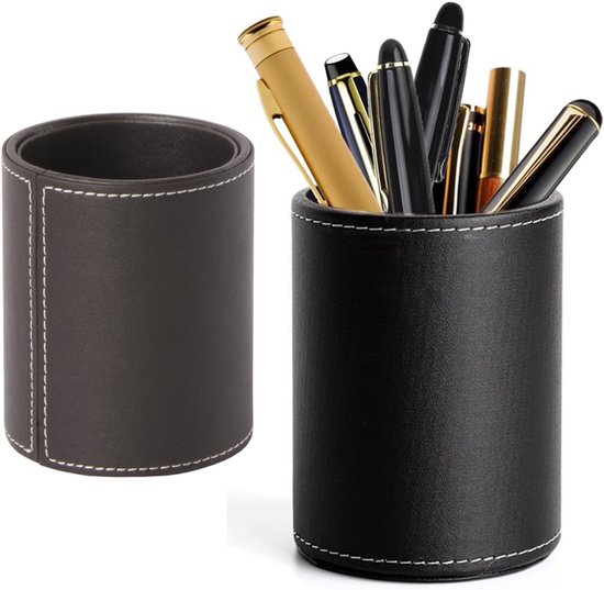 Stifteablage Mit 2 Fächern Hochwertiger Leder Stiftehalter Im Schlichten Design Großes Fassungsvermögen Multifunktionale Aufbewahrungsbox Für Sch