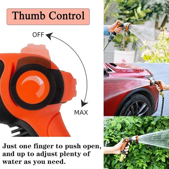 Gartenspritze Mit 10 Sprühmodi Metall/abs Ergonomischer Griff Für Gartendusche, Autowäsche, Tierbad Orange