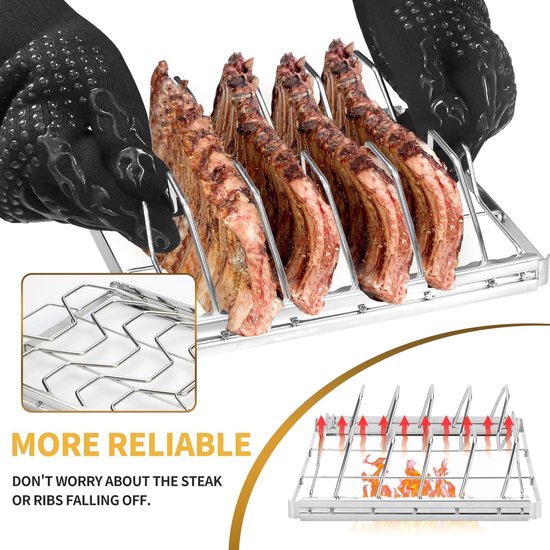 Grillrost Aus Edelstahl Mit 4 Schlitzen Für Rippchen, Klappbar, Einfach Zu Bedienen Und Zu Reinigen, Hochwertiges Und Langlebiges Zubehör Für Rip