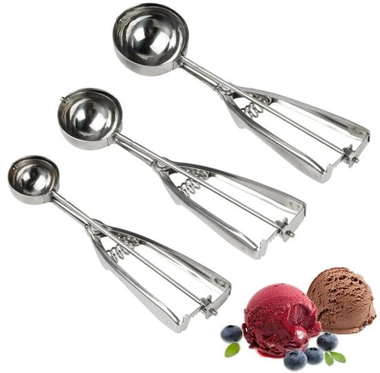 3 Teiliger Eisportionierer Aus Edelstahl Mit Auslösemechanismus Eiskugelzange Rührlöffel Zum Backen Ergonomischer Griff Für Kekse, Teig, Eiscreme