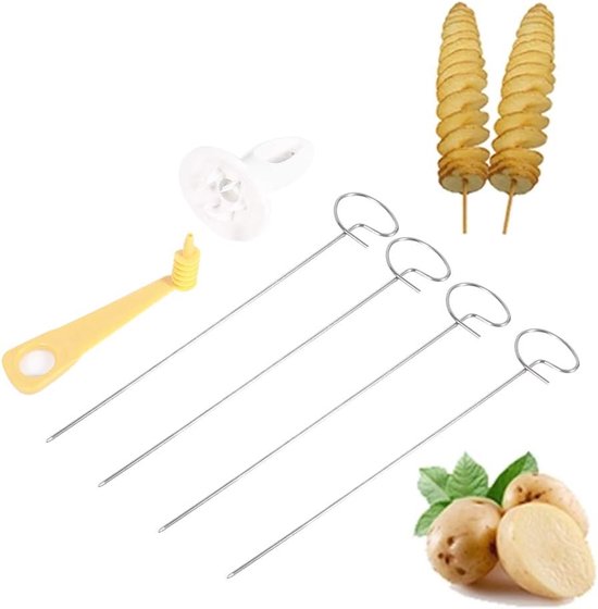 6er Pack Schneidrotator Spiral Kartoffelschneider Gemüse , Kartoffelspieß , Obst , Grill Spiralschneider Edelstahl (einschließlich 4 Edelstahlstä