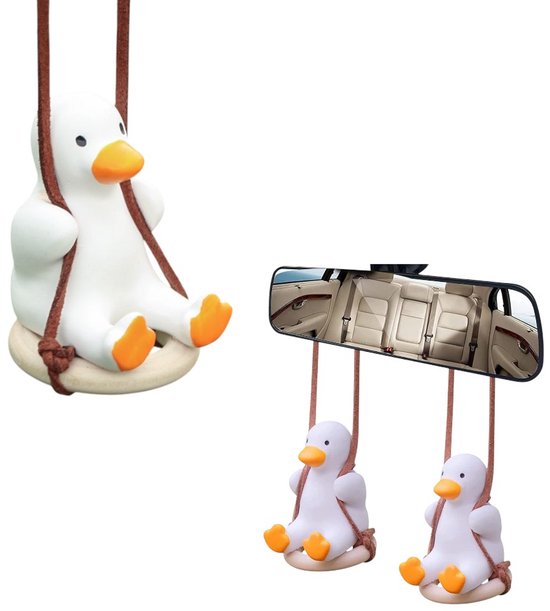 2er Pack Auto Enten Zum Aufhängen, Auto Rückspiegelaufhänger, Schaukelnde Enten Autoaufhänger Für Auto Dekorationen, Gips, 6,5 Cm