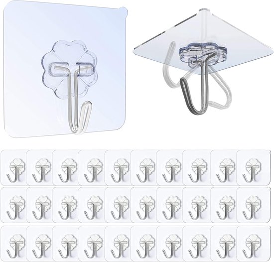 Selbstklebende Haken, 30 Stück, Transparent, Kein Bohren Erforderlich (max. 10 Kg), Nahtlos, Wasser Und Ölbeständig, Multifunktionale Klebehaken,
