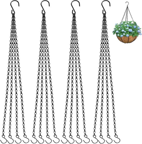 4 Teiliges Set, 58 Cm Lange Hängekorbkette Mit Haken, Schwarze Metall Blumentopfkette, Für Hängepflanzen Im Freien, Verstellbare Ersatzkette, Zur
