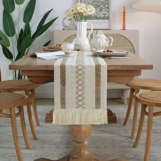 Tischläufer Aus Leinen, Baumwoll Leinen, Im Boho Stil, Weicher Küchentischläufer Mit Quasten, Waschbar, Für Hochzeiten, Feste, Dekorationen Im La