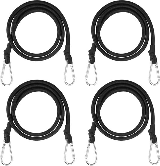 1 Meter Langes Gummiseil Mit Karabiner, 4 Extra Starke Gummiseile Mit Karabiner, Gummiband Mit Karabiner, Strapazierfähige Schwarze Bänder, Für C