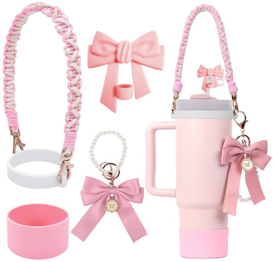 Passend Für Stanley Thermosflaschen Und Trinkflaschen Weihnachtsbecherketten Und Strohhalmdeckel Passend Für Stanley Trinkflaschen Rosa Schleife