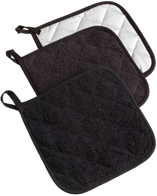 Set Aus 3 Schwarzen Küchenplatzsets Aus Baumwoll Polyester Mischgewebe, Hitzebeständig Bis 400 Grad, Extra Dicke Platzsets, Gesteppt Und Gefütter
