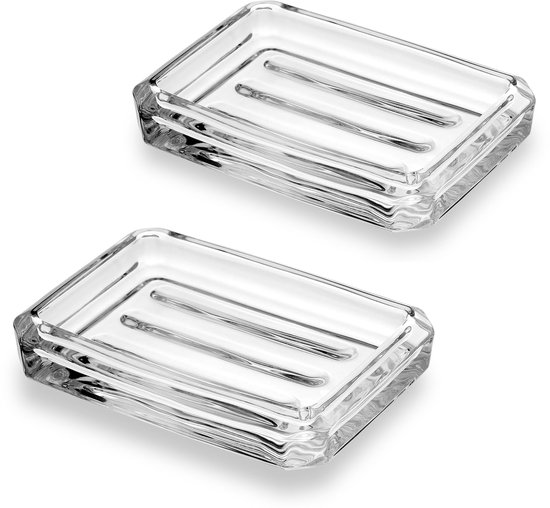 Set Mit 2 Seifendosen Aus Glas Rechteckige Seifendosen Transparent