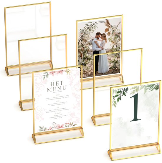 3 Teiliger Doppelseitiger Fotorahmen Aus Goldfarbenem Acryl A6 Goldener Tischnummernhalter, Transparenter Aufsteller Für Karten, Tischnummernhalt