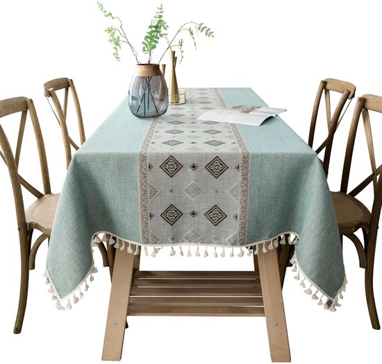 Tischdecke Rechteckige Tischdecke Mit Quasten Waschbare Gartentischdecke Für Ess Und Couchtische Grün, 140 X 180 Cm