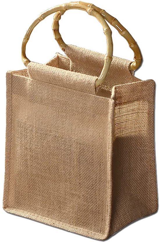 Tragbare Tasche Aus Natürlichem Jute Canvas Mit Bambusgriff, Damentasche Zur Aufbewahrung Und Zum Einkaufen