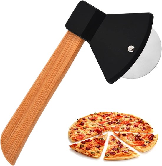 Pizzaschneider ×2, Manueller Pizzaschneider, Pizzaschneider, Axtförmiger Pizzaschneider, Pizzamesser Aus Edelstahl, Pizzamesser Mit Holzgriff, Zu