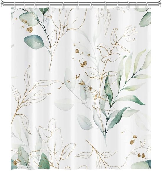 Duschvorhang Schimmelresistenter Duschvorhang Antibakteriell Waschbarer Polyester Duschvorhang Mit Grünem Blättermuster Für Bad Und Badewanne 180