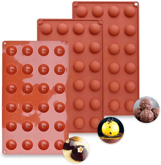 3 Teilige Silikonform Für Halbkugeln Und Kugeln 24 Mulden, Für Kuchen, Mousse, Kugelförmiges Gebäck Und Schokoladengelee.
