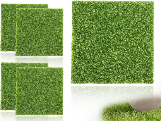 5er Pack Kunstrasen, 15 X 15 Cm Große Kunstrasenmatte, Dekorative Miniatur Gartengestaltung Mit Kunstrasen, Moos Diy Dekorationen, Kompatibel Mit