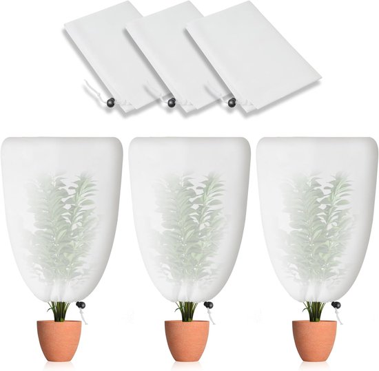 3er Set Winterabdeckungen Für Gartenpflanzen 70 G/m² 80 Cm X 120 Cm Mit Kordelzug Kältebeständig, Wärmend Und Wiederverwendbar
