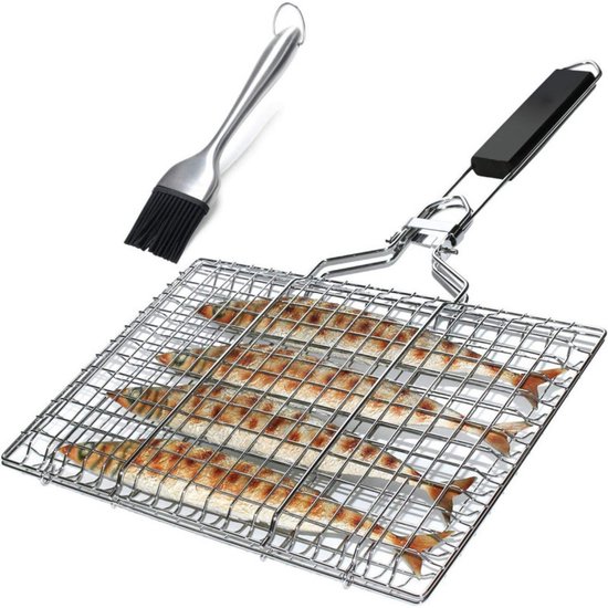 Grillpfanne Grillkorb Fischpfanne Grillpfanne Aus Edelstahl Faltbar, Tragbar, Rostfrei Inklusive Oxford Tasche Und Bürste