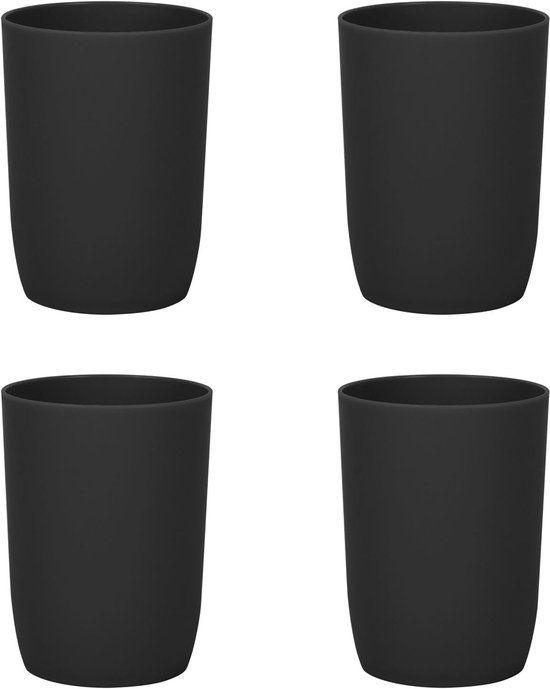 Zahnbürstenbecher Set 4 Teilig Trinkbecher Aus Kunststoff Für Erwachsene, Jugendliche Und Kinder (320 Ml Schwarz) 10,5 × 7,5 × 7,5 Cm