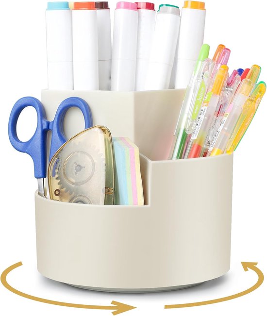 Stiftehalter Mit 3 Fächern, Schreibtisch Organizer, 360° Drehbar, Für Bleistifte, Buntstifte Und Schreibwaren, Weiß, 12 × 12 Cm