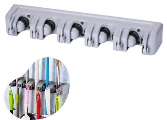 Besenhalter Besenaufhängesystem 6 Haken, 5 Klemmen Besenaufhängesystem Für Gartengeräte Grau Pp Material Sehr Stabiles Aufhängesystem Für Besen U