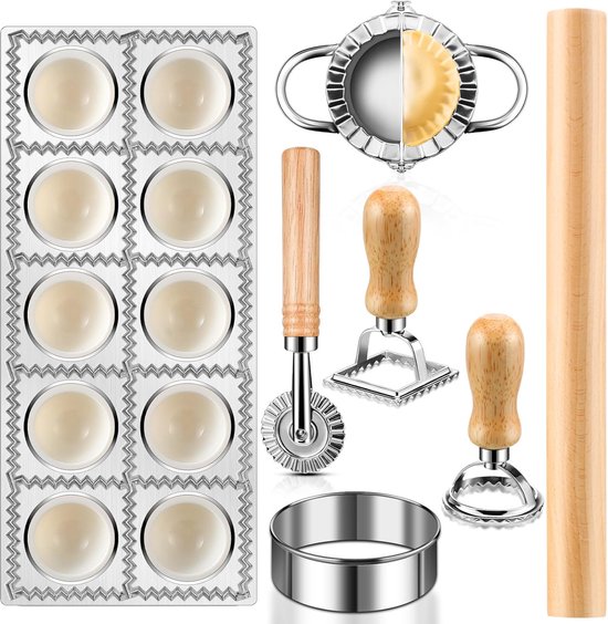 7 Teiliges Ravioli Formenset Mit Rollenschneider Und Holzgriff, Pasta Set Für Zuhause Und Restaurant