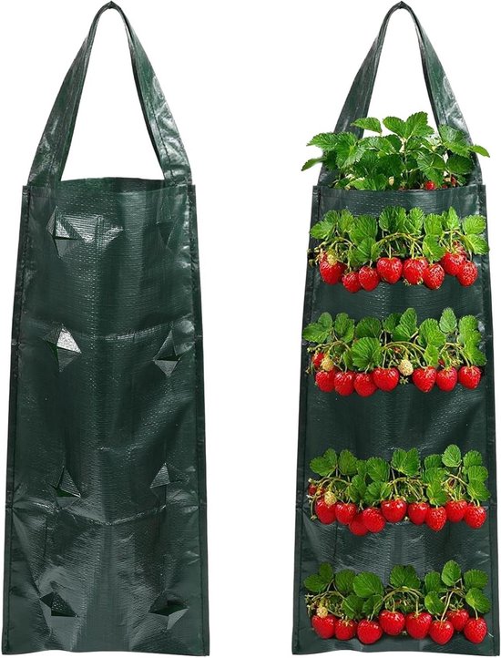Hängende Pflanzsäcke Für Erdbeeren, Tomaten Und Kräuter Vertikales Pflanzenregal Mit 8 Löchern 2er Set Für Den Außenbereich.