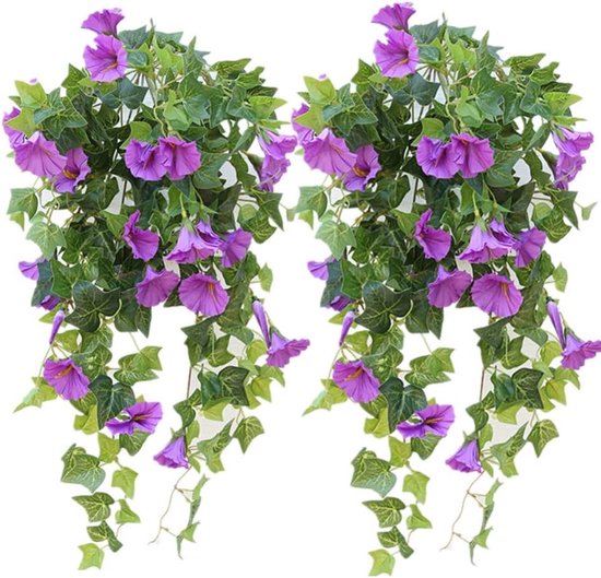 2 Künstliche Hängeblumen, Künstliche Plastikblumen, Prunkwinden Ranke, Für Zaun, Garten, Veranda, Dachvorsprung, Hochzeit, Wanddekoration