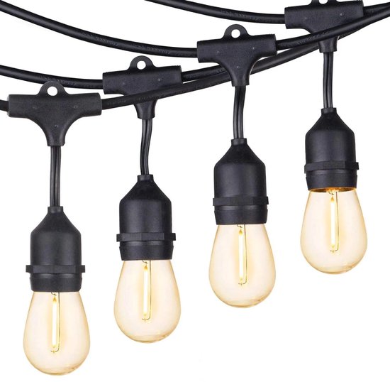 15 M Lange Led Lichterkette Für Den Außenbereich Professionelle Terrassenbeleuchtung Mit Dimmbaren, Bruchsicheren 1 W S14 Glühbirnen Wasserdichte